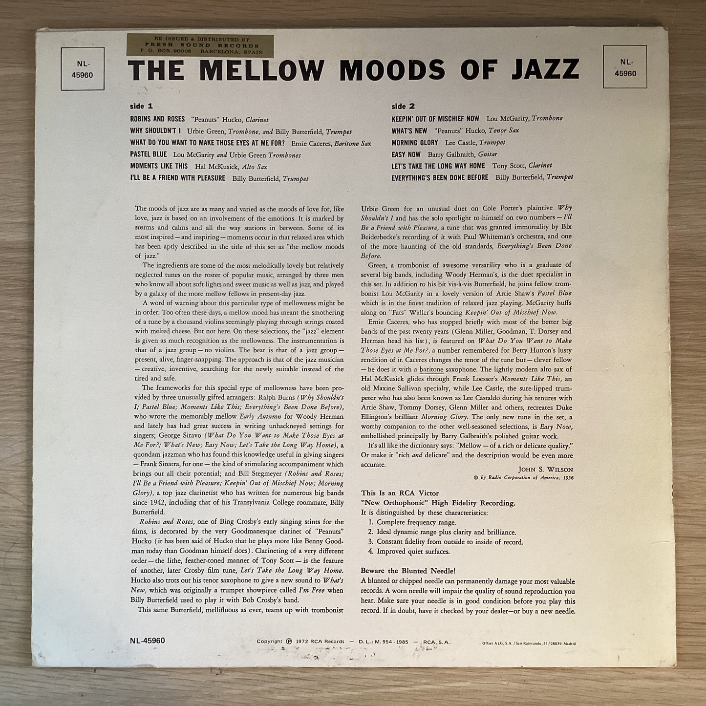 The Mellow Moods Of Jazz, Spain 1985 RCA – NL-45960