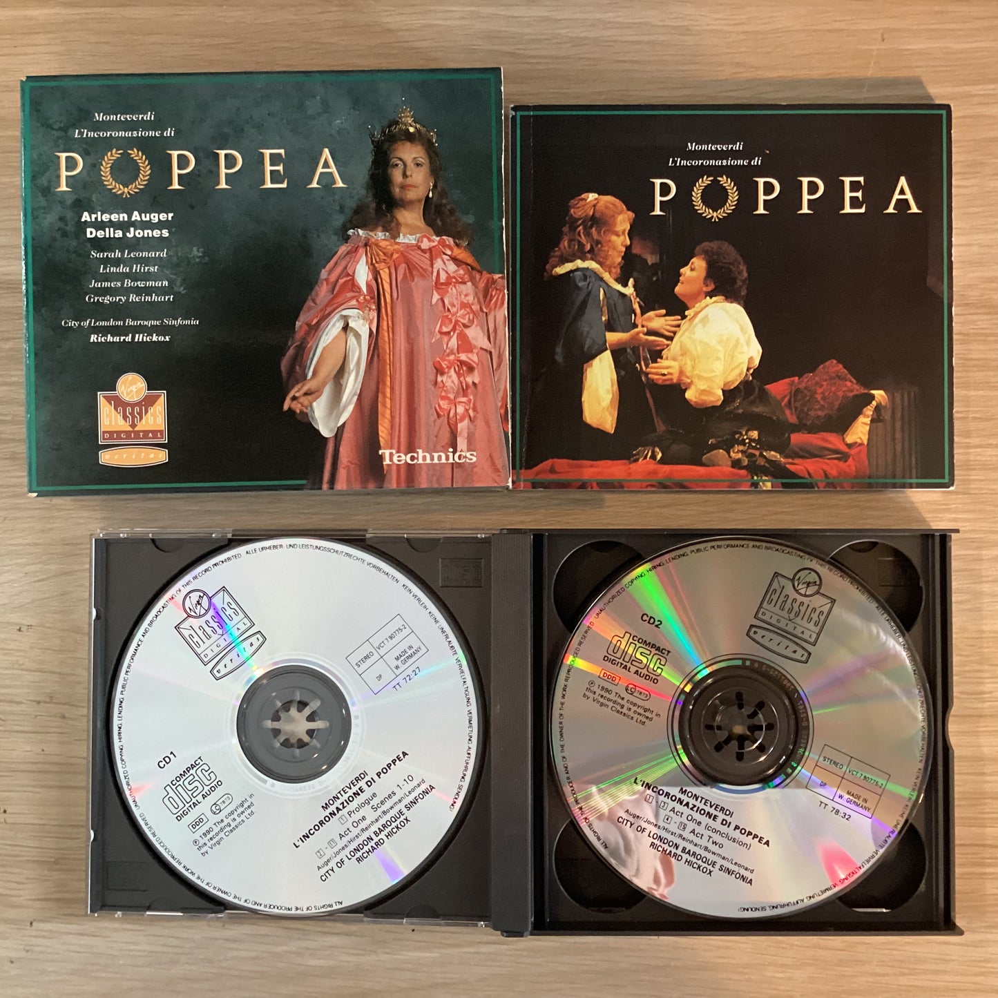 Claudio Monteverdi - L'Incoronazione di Poppea, Arleen Auger, Richard Hickox, EU 1990 Virgin Classics Digital – VCT 7 90775-2 3xCD