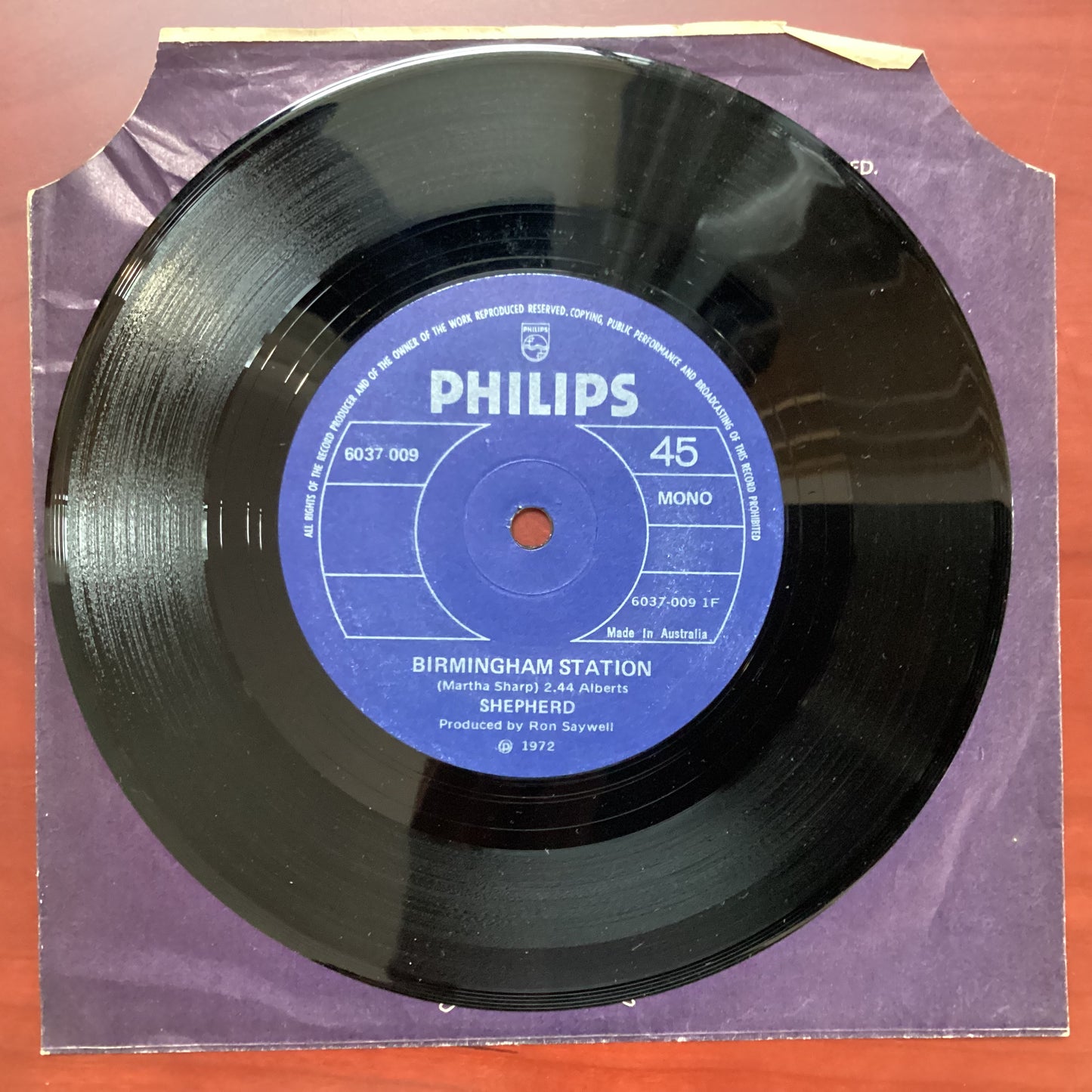 Shepherd – Birmingham Station, 7" Single, Australia 1972, Philips – 6037009