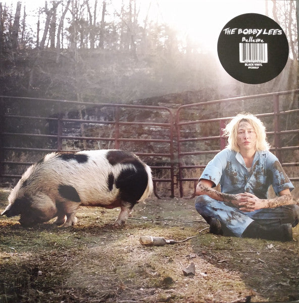 The image features the cover art for "The Bobby Lees – Bellevue, US 2022 Vinyl LP." It shows a bobby sitting with a large pig