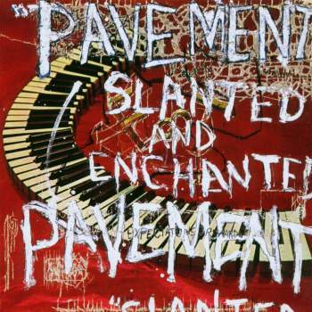 Vinyl LP cover of Pavement album 'Slanted And Enchanted' featuring a red background with text and piano key graphics.