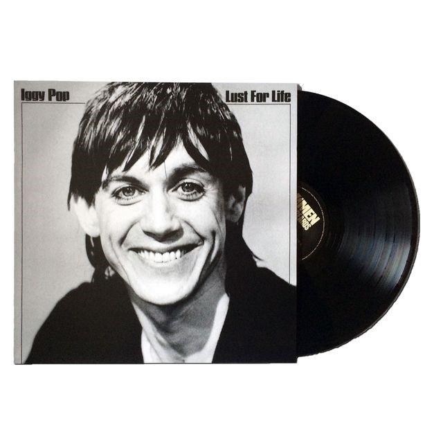 A black vinyl LP record with a monochrome cover featuring a photo of Iggy Pop, titled 'Lust For Life'.