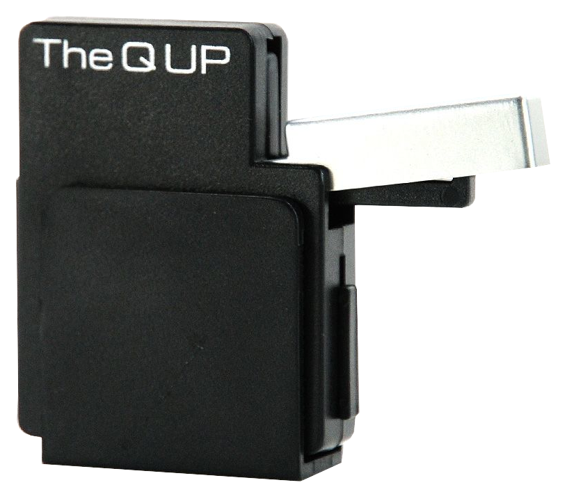 A black Pro-Ject Q Up automatic tonearm lifter designed to lift the tonearm of a turntable when it reaches the end of a record.