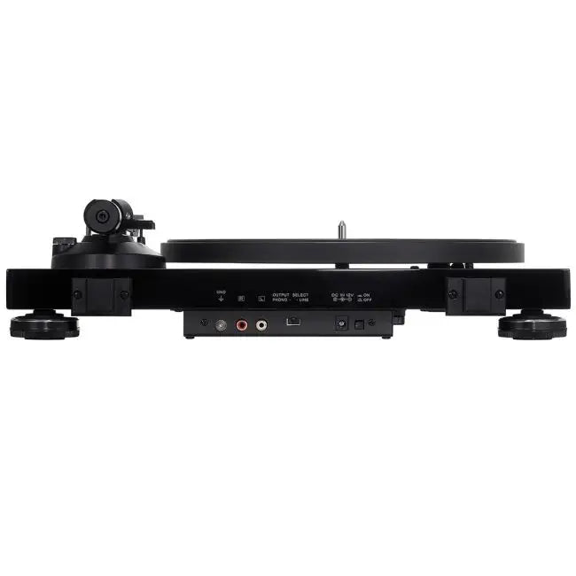 rear view of Audio-Technica AT-LPW50PB turntable piano black, belt-drive record player, sleek glossy finish