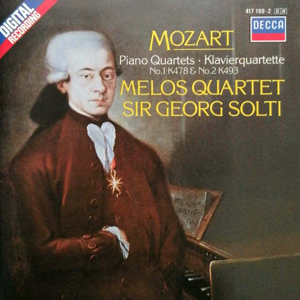Mozart - Melos Quartet, Solti – Piano Quartets · Klavierquartette No.1 K478 & No.2 K493. W. Germany Decca – 417 190-2