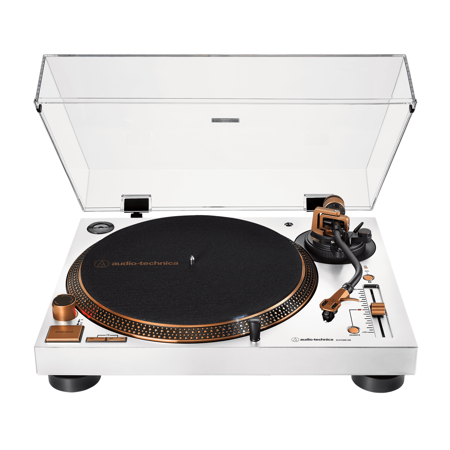Audio Technica AT-LP-120XBT-USB White/Bronze Turntable  (w/ Built-In Phono Preamp, Analogue & Bluetooth Connectivity)