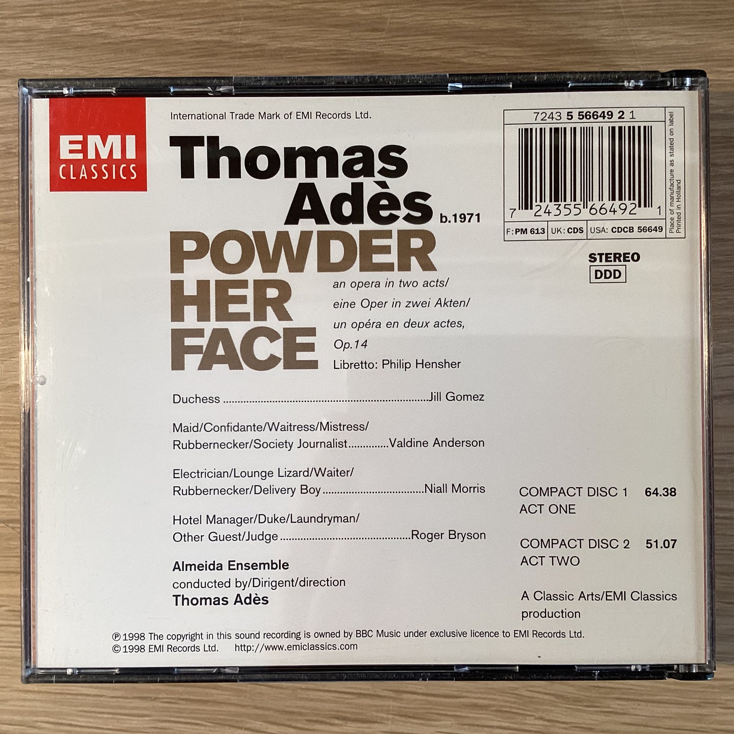 Thomas Ades -  Powder Her Face, EU 1998 EMI Classics ‎– 7243 5 56649 2 5  2xCD