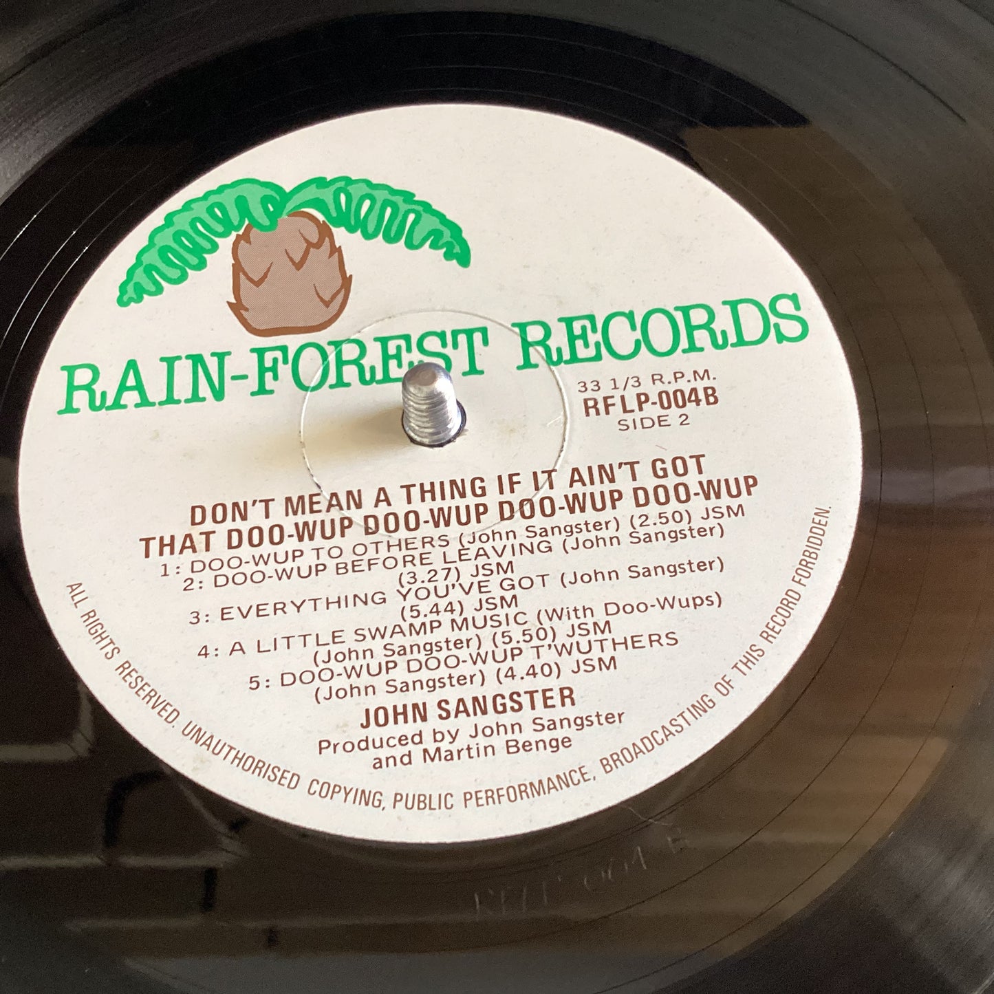 John Sangster ‎– Don't Mean A Thing If It Ain't Got That Doo-Wup, Aust. 1980 Rain-Forest RFLP-004