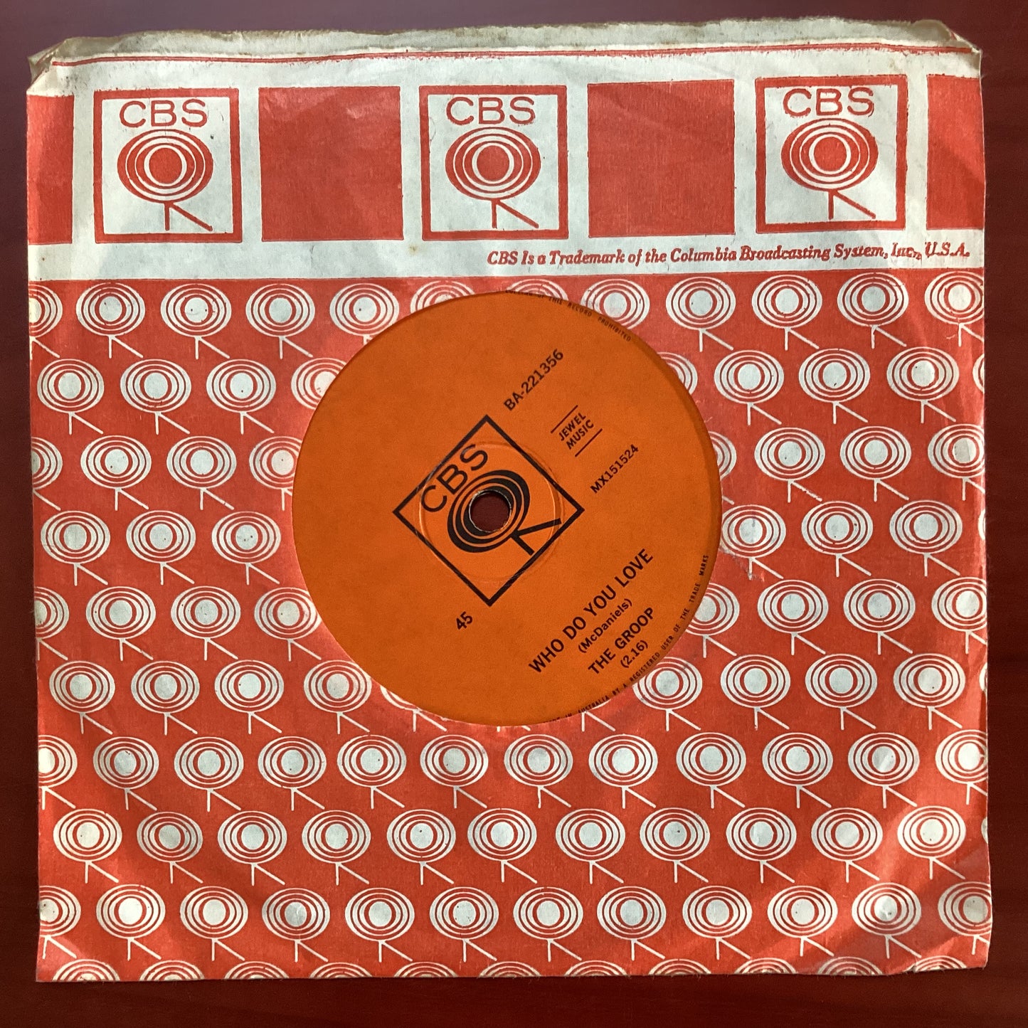The Groop, Sorry - Who Do You Love, 7" Single, Australia 1966, CBS ‎– BA-221356