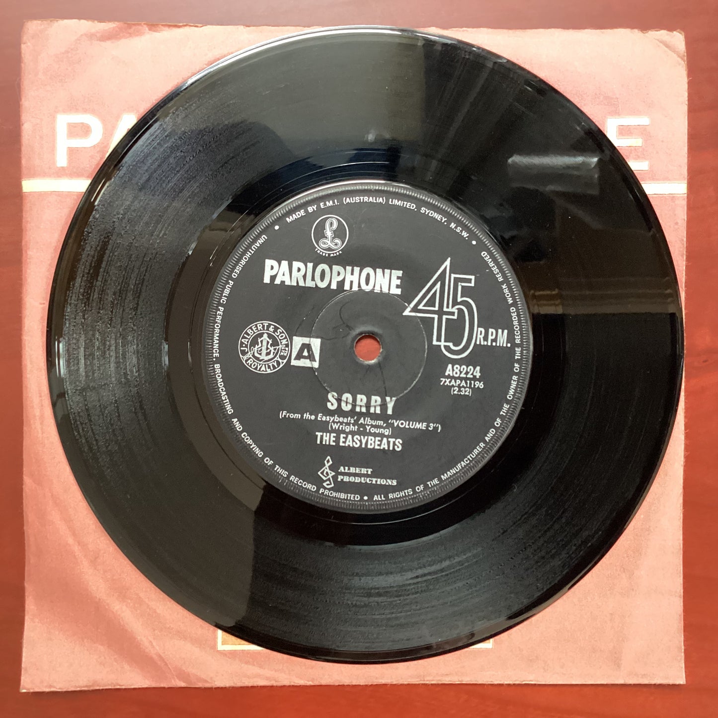 The Easybeats, Sorry - Funny Feelin', 7" Single, Australia 1968, Parlophone ‎– A8224