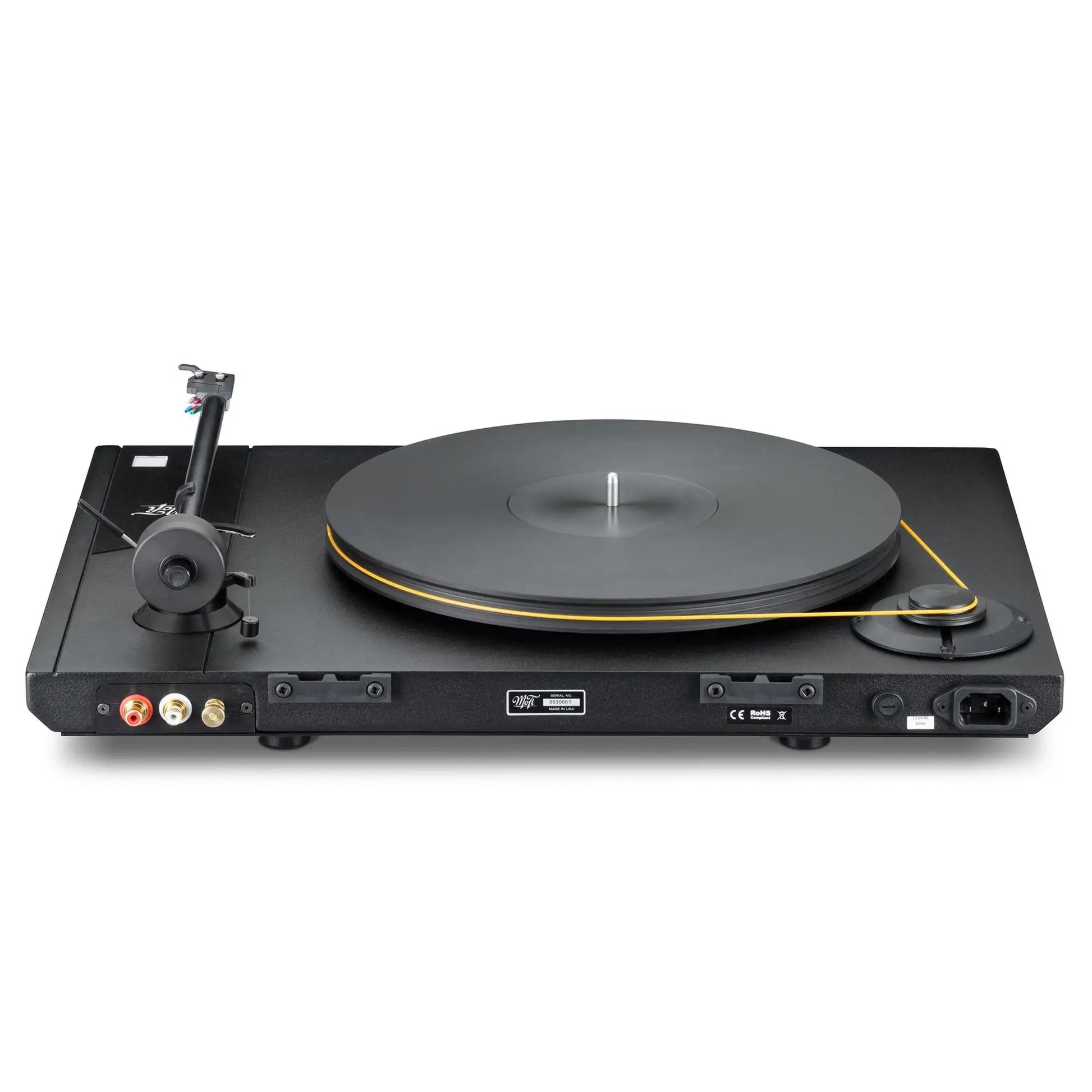 rear view of Mo-Fi StudioDeck record player with UltraTracker cartridge, high-fidelity turntable