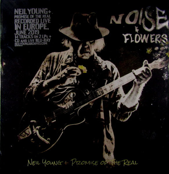 neil young playing guitar on the cover of Neil Young, Promise Of The Real, Noise And Flowers
