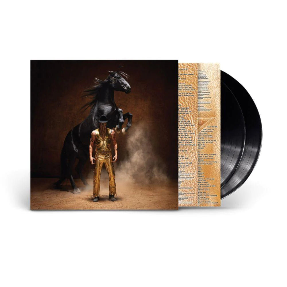 Orville Peck standing next to a horse on the album cover of 'Bronco, 2x Vinyl LP'