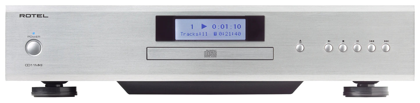 Rotel CD11MKII CD Player, sleek silver hi-fi component front view of silver version