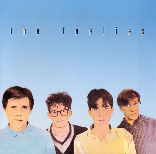 The cover image features the band The Feelies, with four members standing in a row against a plain blue background. The band's name is displayed above the image.