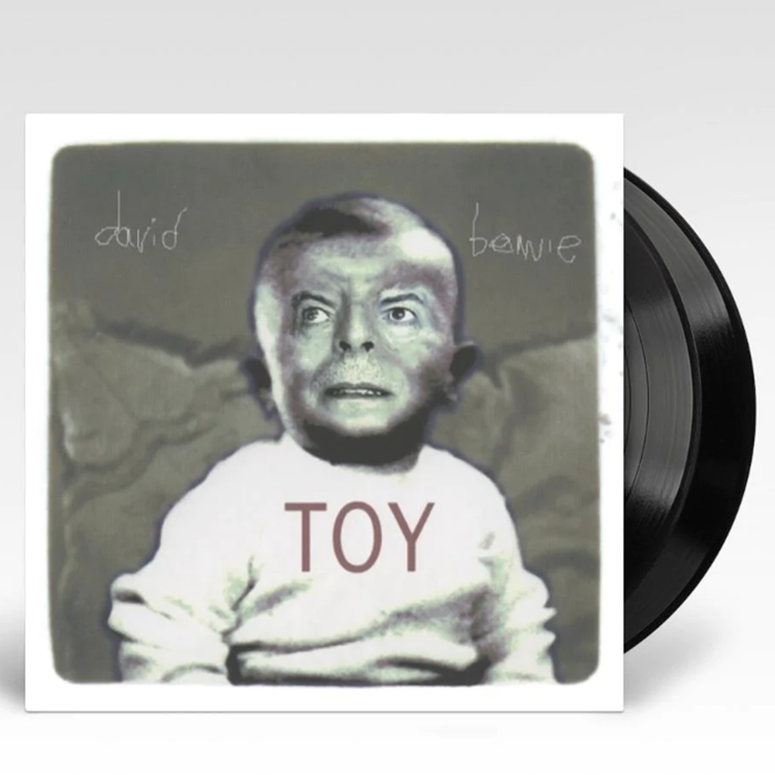 David Bowie Toy 2x vinyl LP reissue, glam rock album, early recordings, reimagined classics. Cover showing Superimposed face on a child's body with the word Toy on the jumper