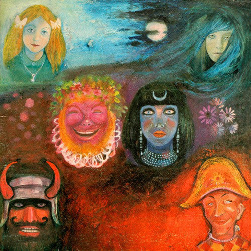 A colorful and surrealistic artwork for 'In The Wake Of Poseidon' by King Crimson, featuring various stylized characters